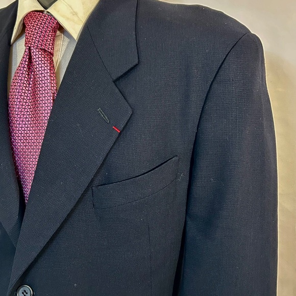Mani Navy Blue Crepe Wool Solid Classic Blazer Made In Italy 3 Button - Picture 3 of 14